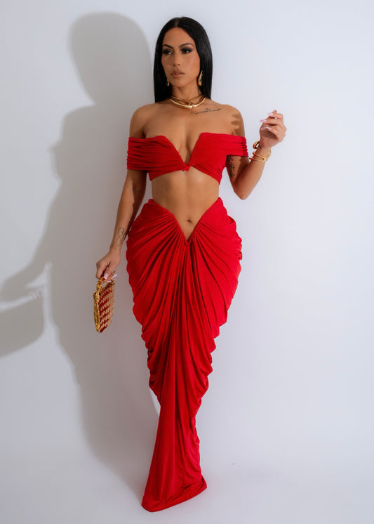 Never The Same Ruched Skirt Set Red